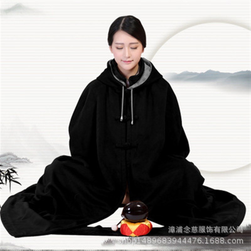 冬季打坐披风禅i修斗篷男女加厚双层毛绒居士披风禅僧服大衣