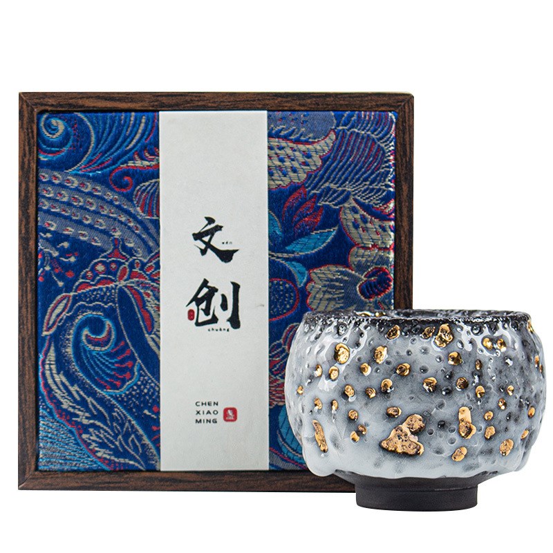 日式志野杯手工描金柴烧茶杯主人杯品茗杯陶瓷功夫茶Z具茶盏单杯