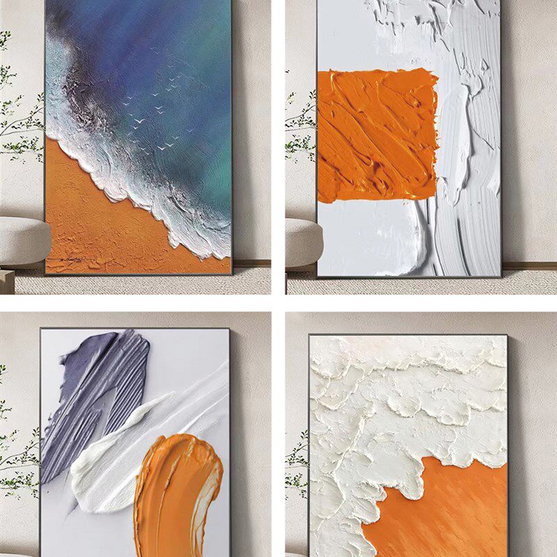 入户玄关装饰画立体肌理油布晶瓷画走F廊过道抽象客厅落地挂画酒