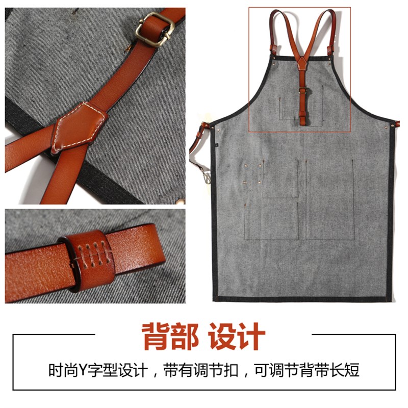 咖啡师牛仔围裙h定制logo印字奶茶店花艺餐厅酒吧理发师烘焙工作