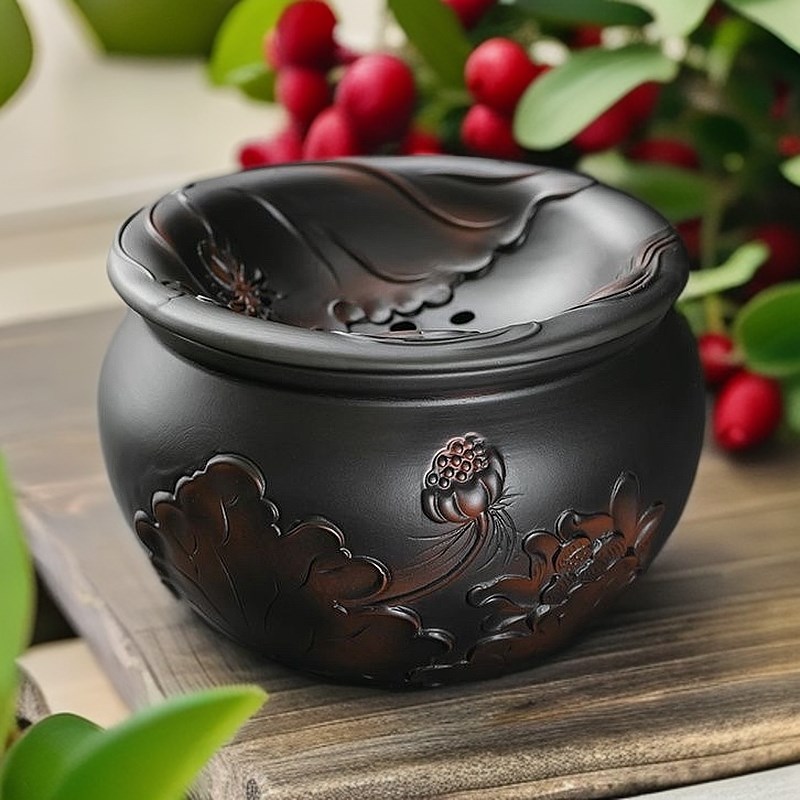 紫陶桌面茶渣缸紫砂水盂t茶洗废水缸收纳垃圾桶干湿分离带过滤