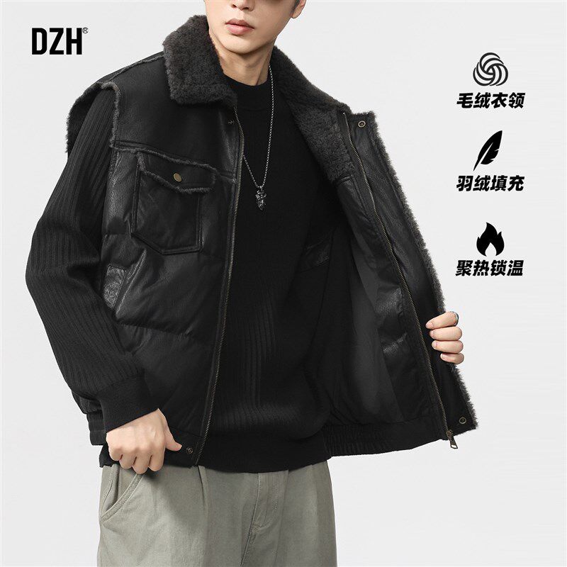 男士黑色保暖羽绒马甲男款加厚2025新款冬季背心休闲外套皮衣夹克