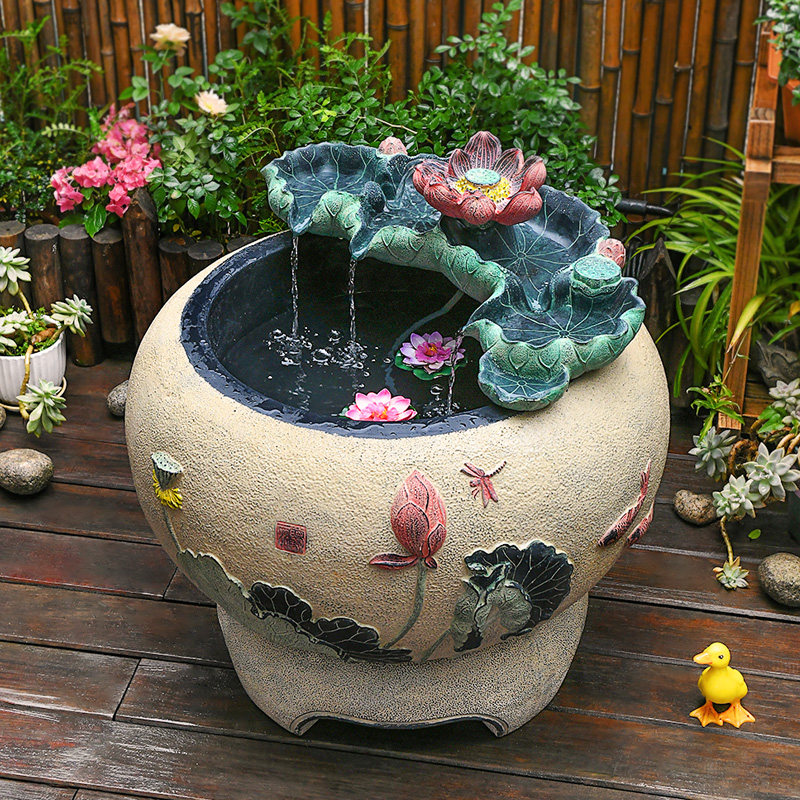 庭院流水摆件循环水户外鱼缸露台茶室装饰N水景喷泉落地鱼池成品
