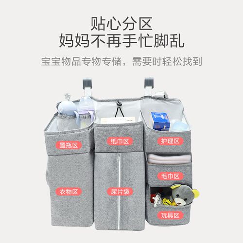 婴儿床挂袋宝宝床头收纳袋床边置E物包挂篮尿布包置物架多功能
