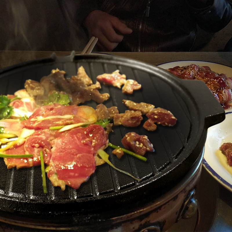 铸铁炙子烤肉盘无涂层煎锅烤盘铁板烧商用户外木T炭烧烤架餐厅定