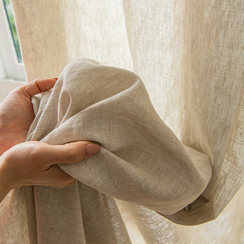 日式侘寂c风天然纯亚麻透光不透人无甲醛卧室阳台飘窗原木风窗帘