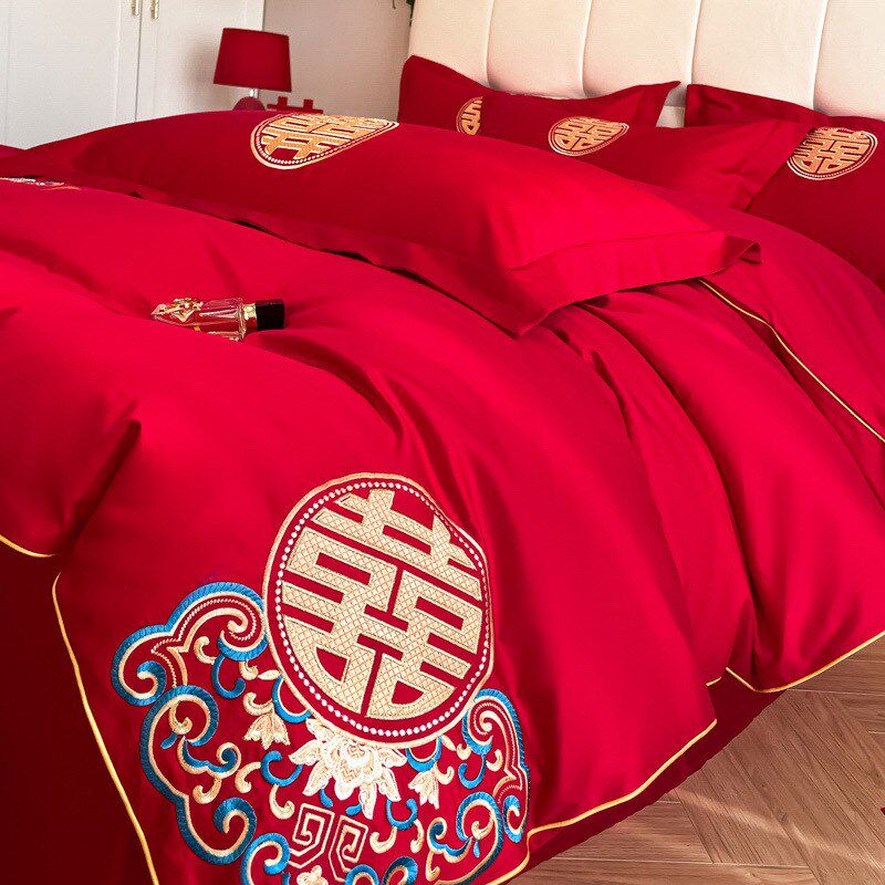 刺绣结婚四件套中式u被套喜庆新婚婚庆陪嫁床上用品