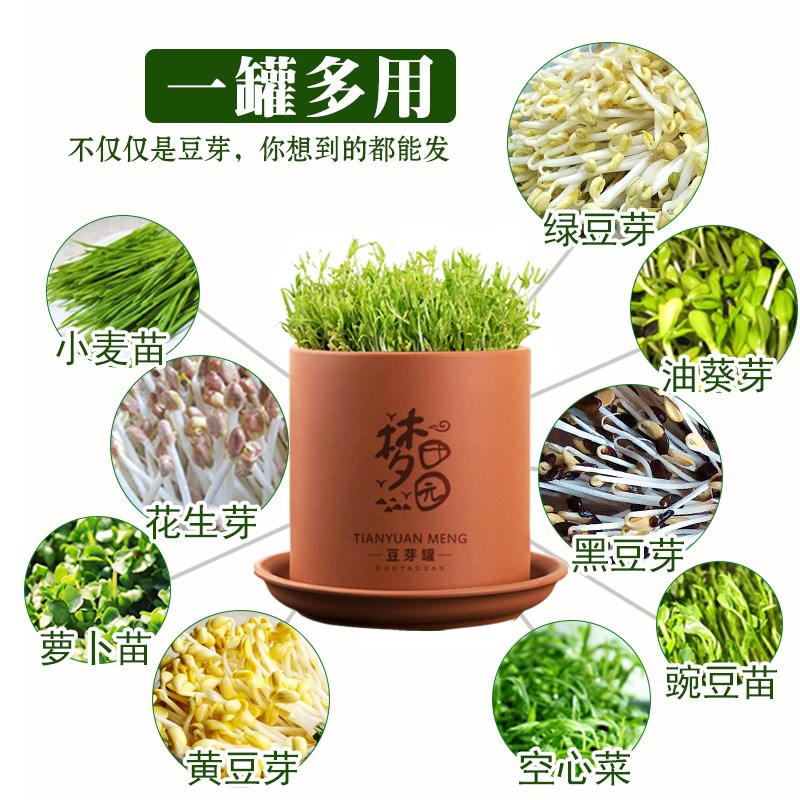 田园梦生豆芽机家用n全自动紫砂豆芽罐豆芽发芽神器豆芽菜机陶瓷