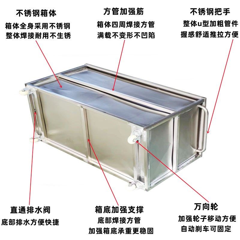 移动式不锈钢方形储物箱储水箱定制工业I储水桶手推车浸泡池卤煮