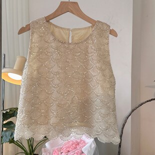 精致洋气重工亮片上衣时尚设计感小个子减龄无袖气质背心