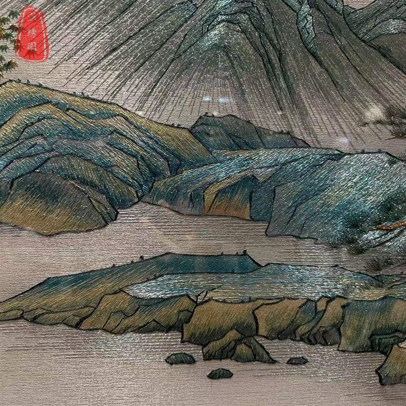 蓝色江山织锦绣刺绣客厅刺绣装饰画现代简约O新中式沙发背景墙挂