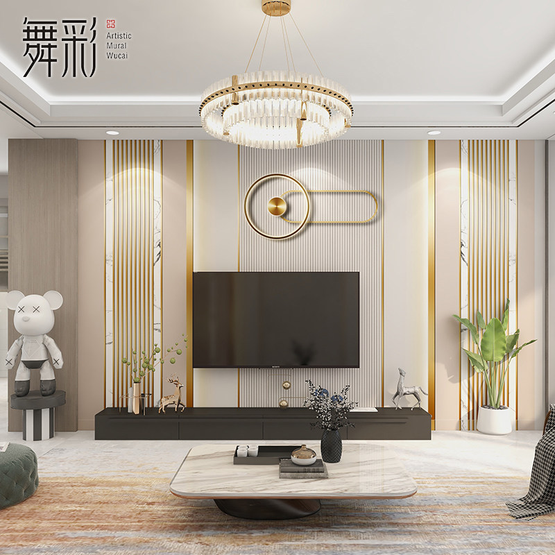 壁布现代轻奢3d格栅电视背景墙壁纸客厅沙发卧室墙布2022新款壁画