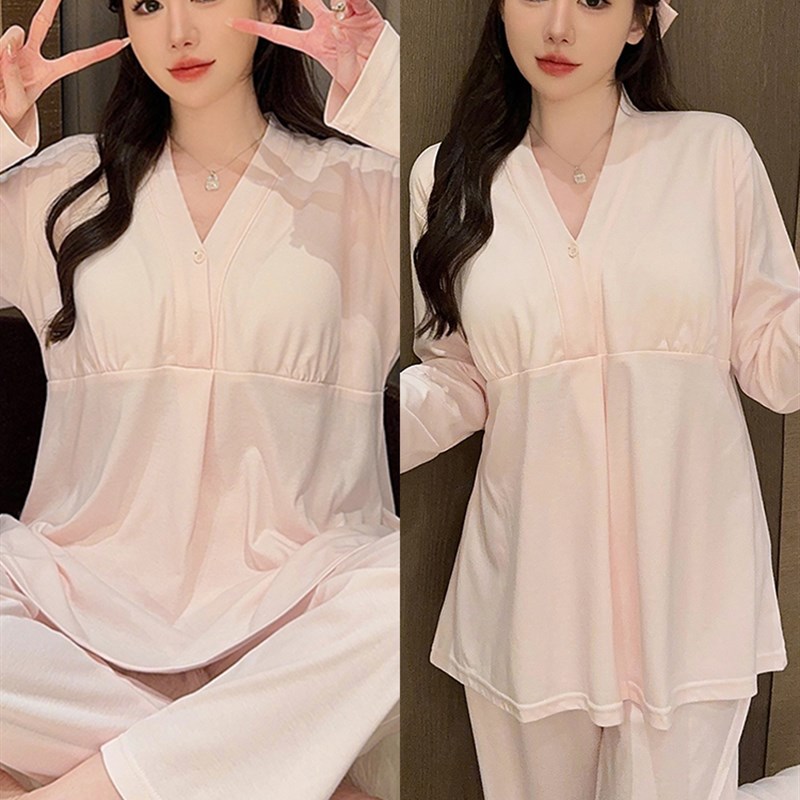 带胸垫秋冬月子服纯棉10月份产妇哺乳睡衣产后喂奶专用孕妇春秋季