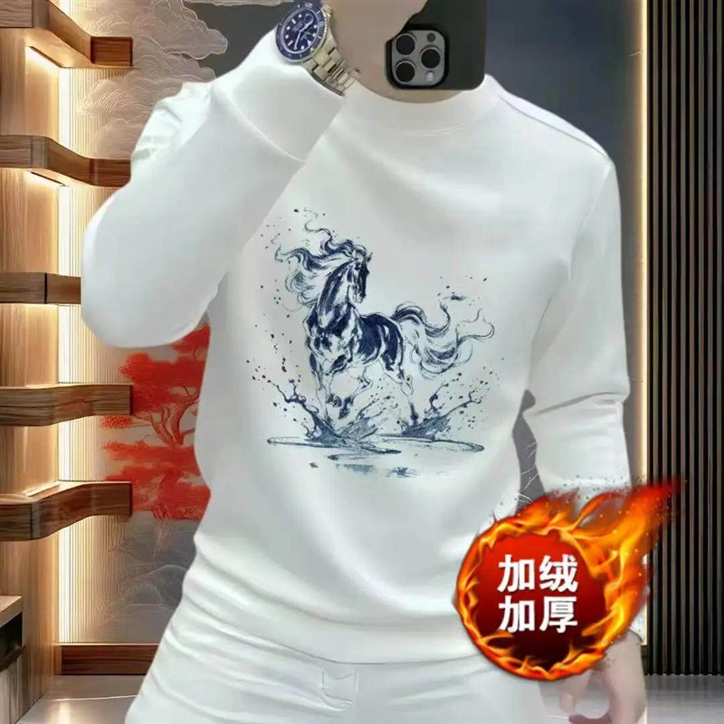 红色本命年印花卫衣男士秋冬2026新款潮流中国风马年时尚百搭上衣