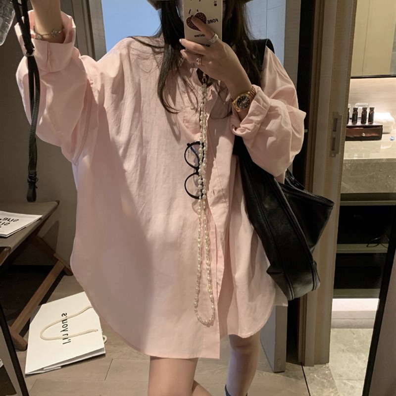 法式新款夏装时尚百搭宽松休闲长袖防晒上衣空调衫衬衫衬衣