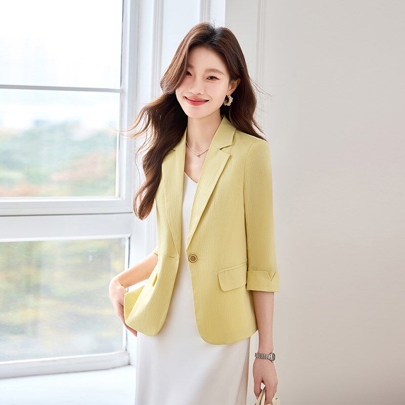 黄色西装外套女夏季小个子薄款2025新款时尚休闲西服上衣职业装