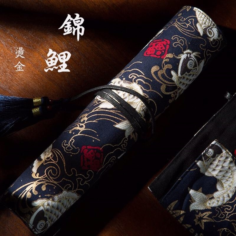 竹羽堂 c中国风 烫金织锦流苏笔帘 笔袋 水彩画笔笔帘 毛笔笔帘图片