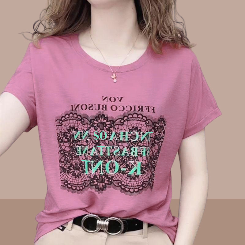 洋气小衫2024夏装新款纯棉短袖t恤女士V领减龄妈妈遮肚短款上衣