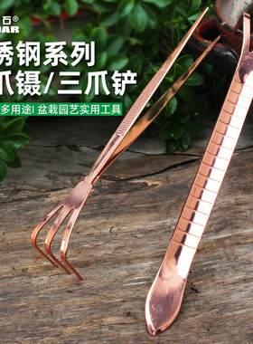 园艺工具不锈钢三爪耙子小铲子拾物镊子家用种花种菜盆栽多肉神器