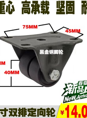 1.6寸超低重心纯尼龙双轮定向轮子重型脚轮牛仔机器轮承重150KG
