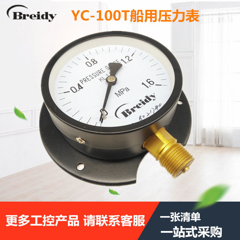 Y-100T径向带后边压力表 船用压力表YC-100T带法兰压力表0-1.6MPA