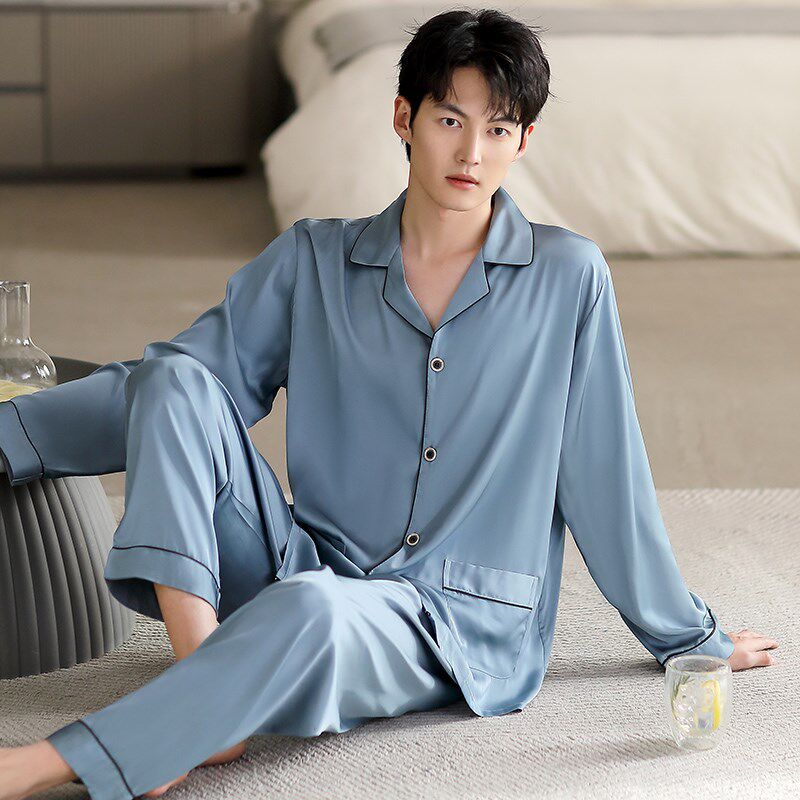 睡衣男冰丝春秋夏季薄款长袖丝绸防真丝宽松高级感春季家居服套装