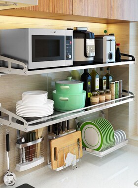 单层厨房置物架壁挂式微波炉烤箱挂墙架子厨房储物3U04不锈钢层架