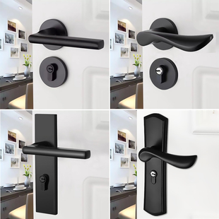 美式 黑色卧室门锁室内门把手家用静音房门锁分体磁吸锁木门锁锁具