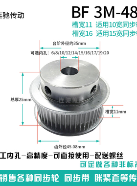 同步轮 带轮 3M 48齿 孔5/6/6.35/7/8/10/12/14/ 48T 3m BF型