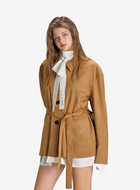 PROJECTJOIN束带麂皮夹克卡其