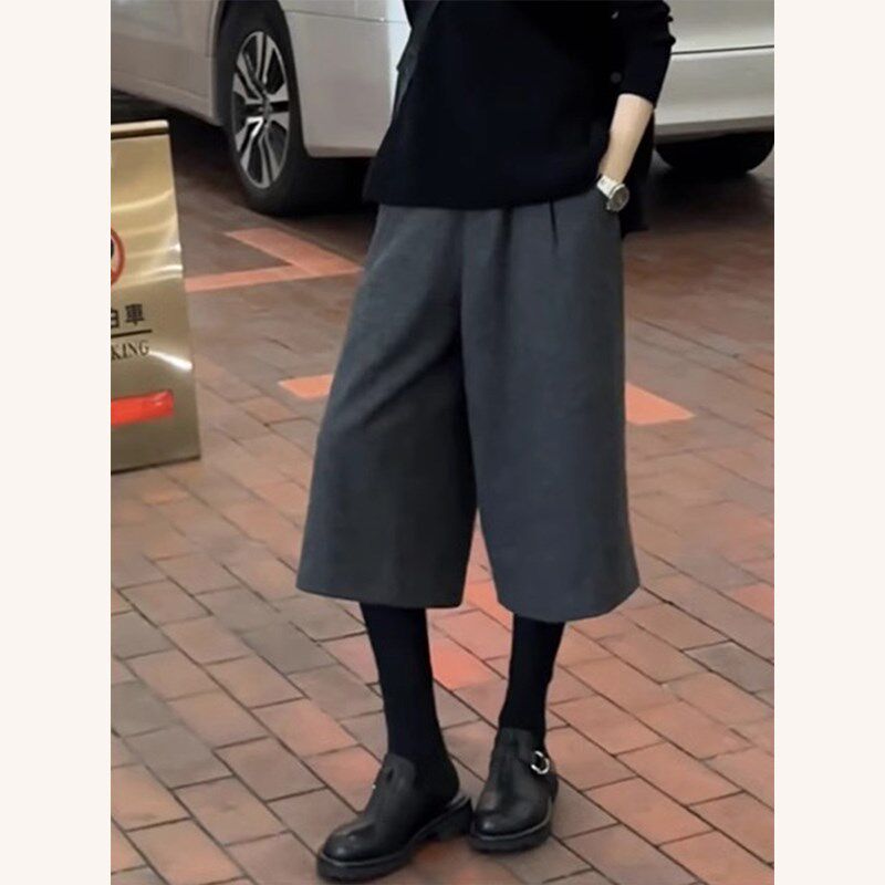 阔腿休闲裤女秋冬新款大码宽松胖mm显瘦小个子高腰时尚八分奶奶裤