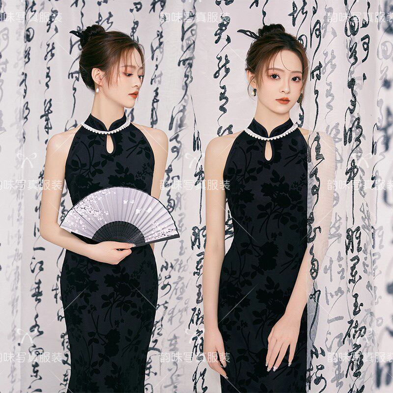 新款影楼主题拍照服装新中式中国风复古水墨画艺术照个人写真旗袍