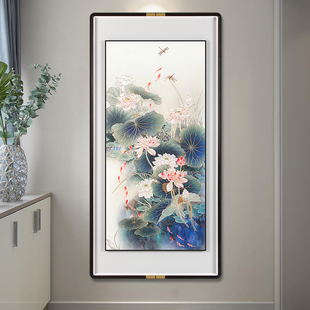 入户玄关正对g门装饰画铜雕挂画走廊过道墙壁立体高级感灯光画