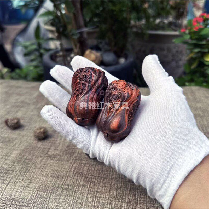 大红酸枝木木雕手把件交趾黄檀小白菜寓N意百财新款实木木雕