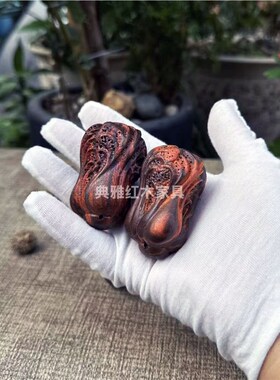 大红酸枝木木雕手把件交趾黄檀小白菜寓N意百财新款实木木雕