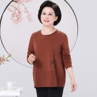体恤宽松中老年妈妈纯棉打底衫 加大码 新款 t恤女上衣2020春装 长袖