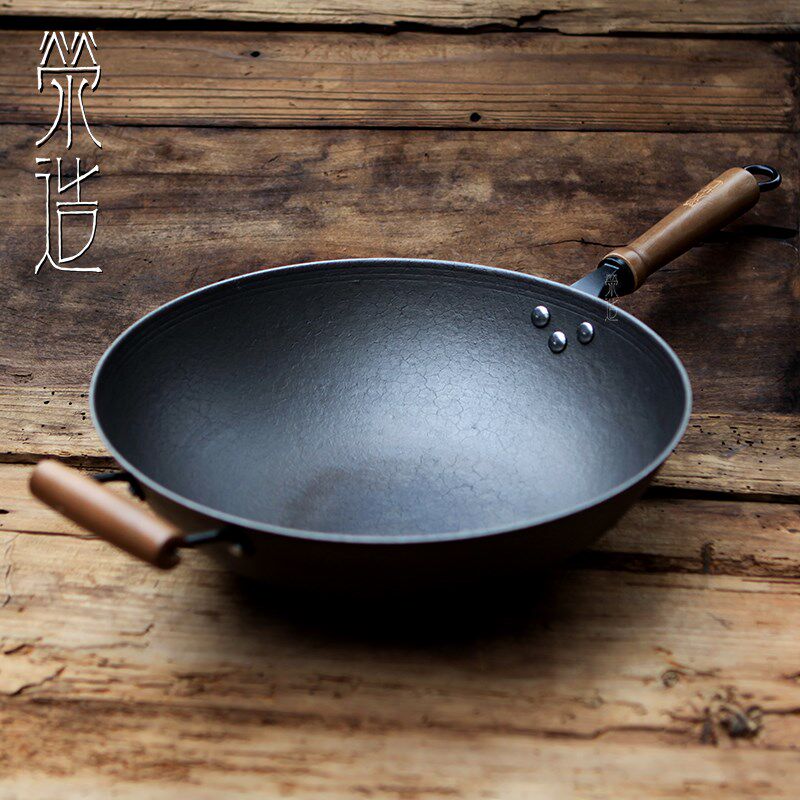 【低价】传统龟纹加厚有盖圆底炒锅新款老式铁锅轻便铸.铁无涂层