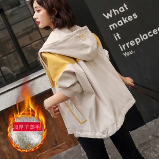 加绒连帽外套女短款宽松大码2024秋冬韩版风衣学生运动夹克女上衣
