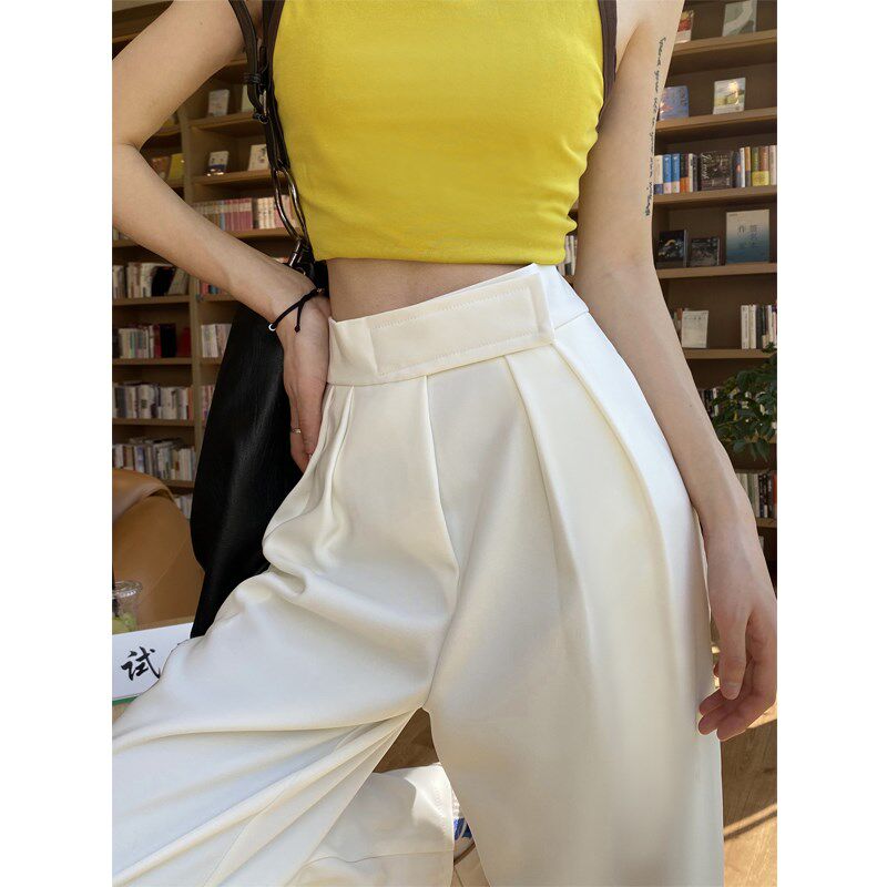 冰丝阔腿裤女夏高腰白色休闲直筒裤垂坠感小个子薄款西装拖地裤子