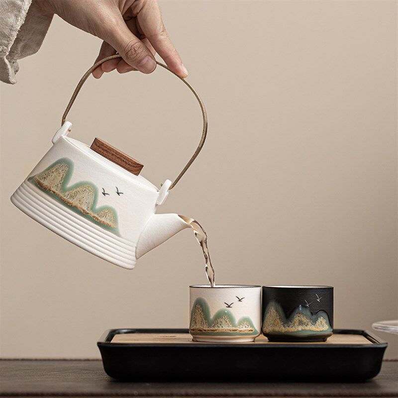 远山旅行功夫茶具随身茶壶茶杯小套装便携收R纳一壶四杯干泡盘