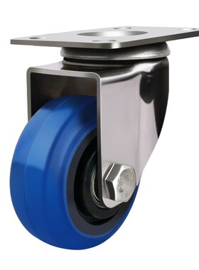 中型304不锈钢万向轮脚轮3寸4寸5寸静音无痕轮W蓝色橡胶脚轮