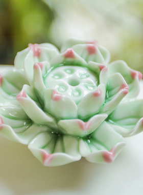 陶瓷香插 摆g件 家居摆件 莲花香盘 桌面陶瓷莲花家居饰品 工艺品