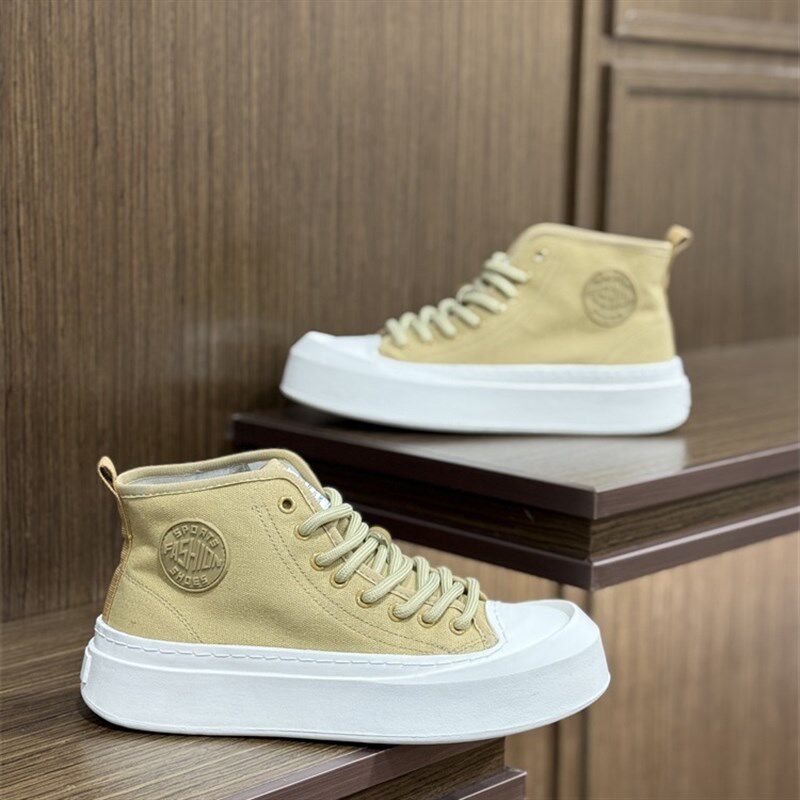 男鞋2025新款春季高帮帆布鞋百搭透气休闲鞋厚底增高板鞋中帮短靴