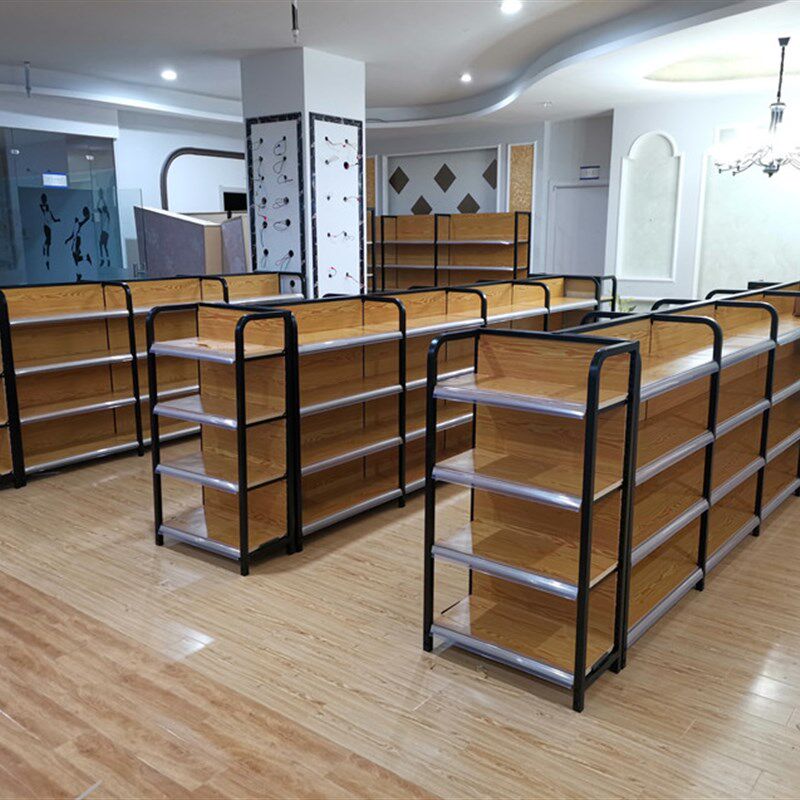 四柱木纹a色超市货架母婴店文具店饰品货架陈列柜双面展柜精品展