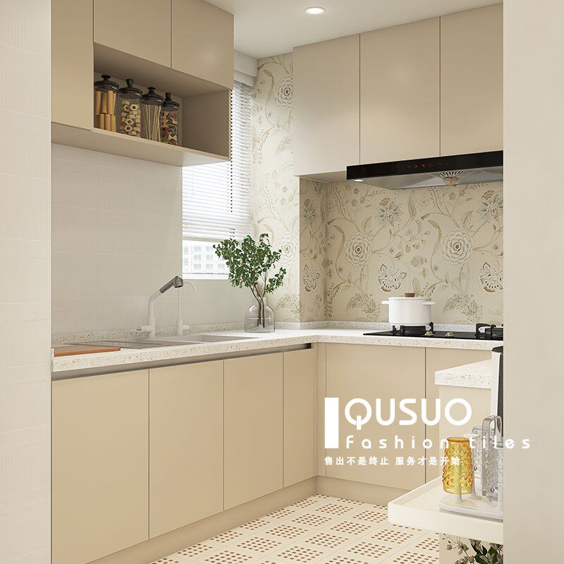 趣所 奶油风厨房卫生间瓷砖艺术小花砖 法式浴室墙砖厕所阳台地砖