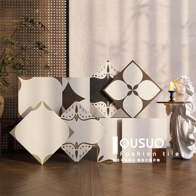 趣所 法式复古卫生间瓷砖花砖奶油风浴室厕所墙砖厨房地砖200x200