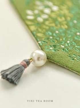 一席双面织锦缎如意茶席绿色新中式高F端茶垫干泡台茶杯垫一人茶