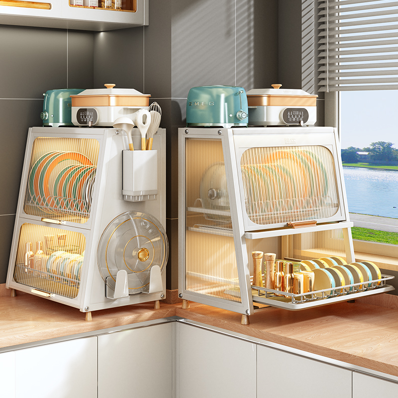 厨房碗柜置物架碗架沥水架家用小型碗筷柜子储P物柜碗盘碗碟收纳