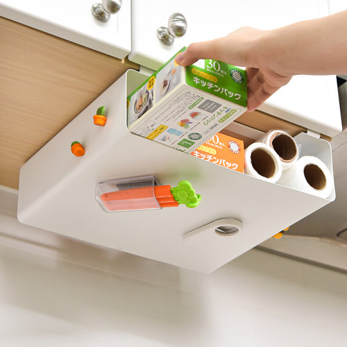 免打孔橱柜下挂置物架分层挂篮保鲜膜袋收纳O盒厨房吊柜内挂架悬