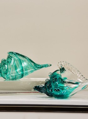 蓝色海螺琉璃摆件简约客厅酒店办公室玄关O酒柜送礼轻奢装饰品